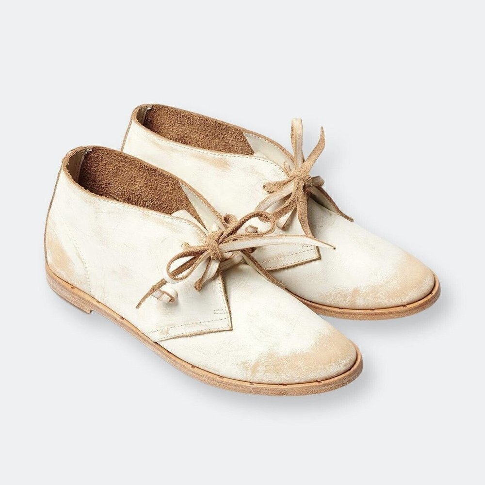 NEW Beek Bunting Chukka Boots Booties Shoes Sanded White Leather Womens Size 8.5